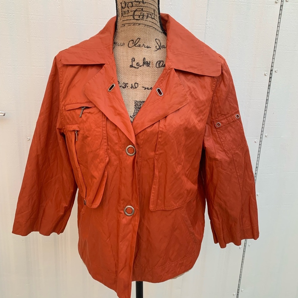 Chicos Womens Size 2 Solid Orange Button Front